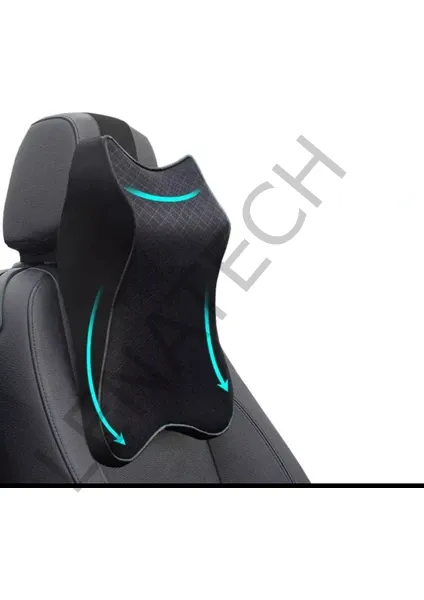 Lenatech Araç Boyun Yastığı Ortopedik (Siyah Kumaş -Yanlar Deri)