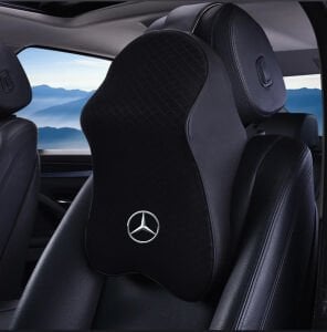 Araç Boyun Yastığı Ortopedik Siyah Kumaş Yanlar Deri ( Mercedes Logolu )
