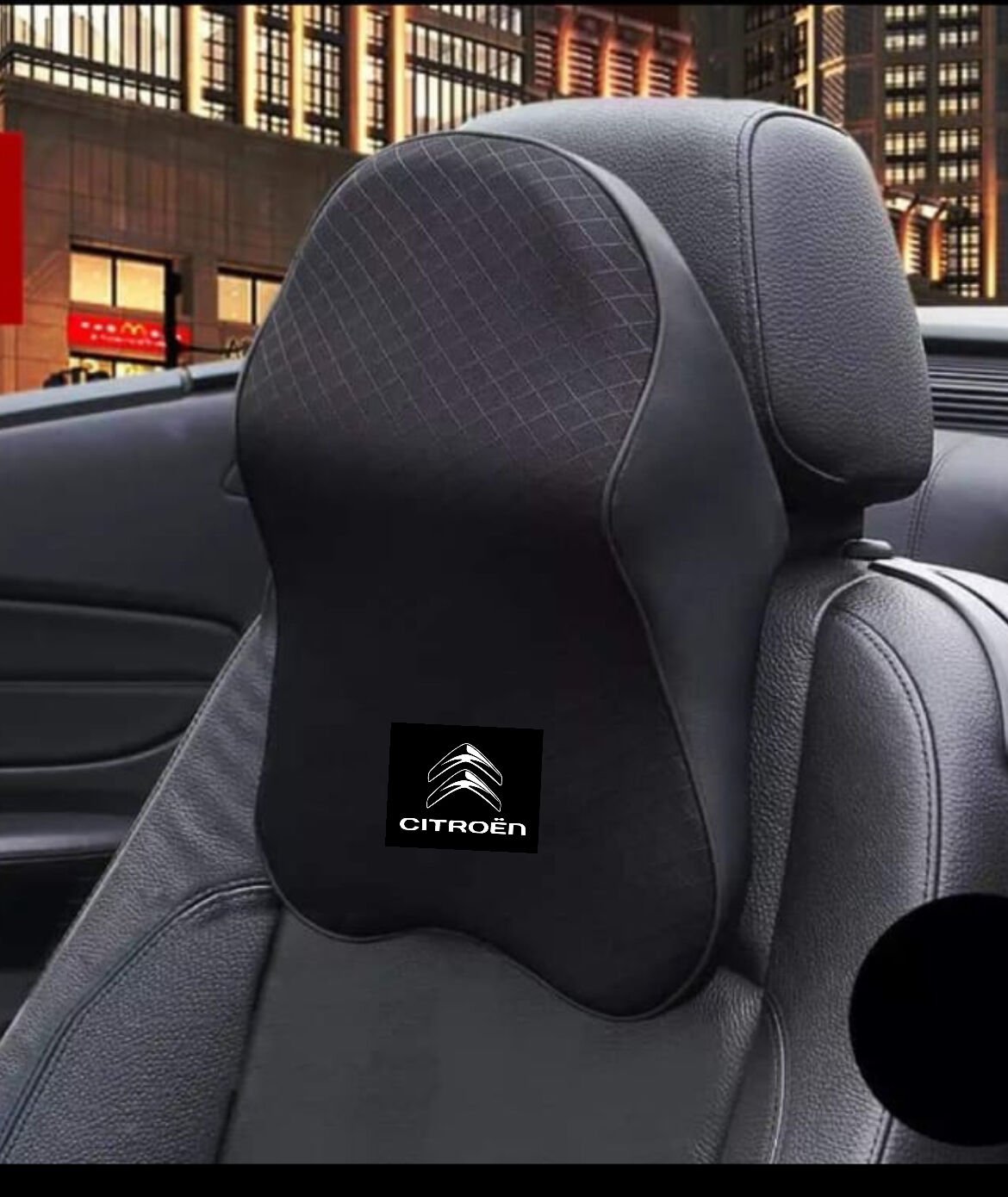 Araç Boyun Yastığı Ortopedik Siyah Kumaş Yanlar Deri ( Citroen Logolu )