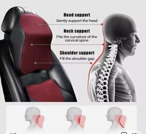 Araç Boyun Yastığı Ortopedik Siyah Kumaş Yanlar Deri ( Peugeot Logolu )