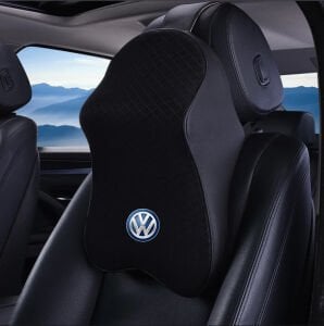 Araç Boyun Yastığı Ortopedik Siyah Kumaş Yanlar Deri (Volkswagen Logolu)